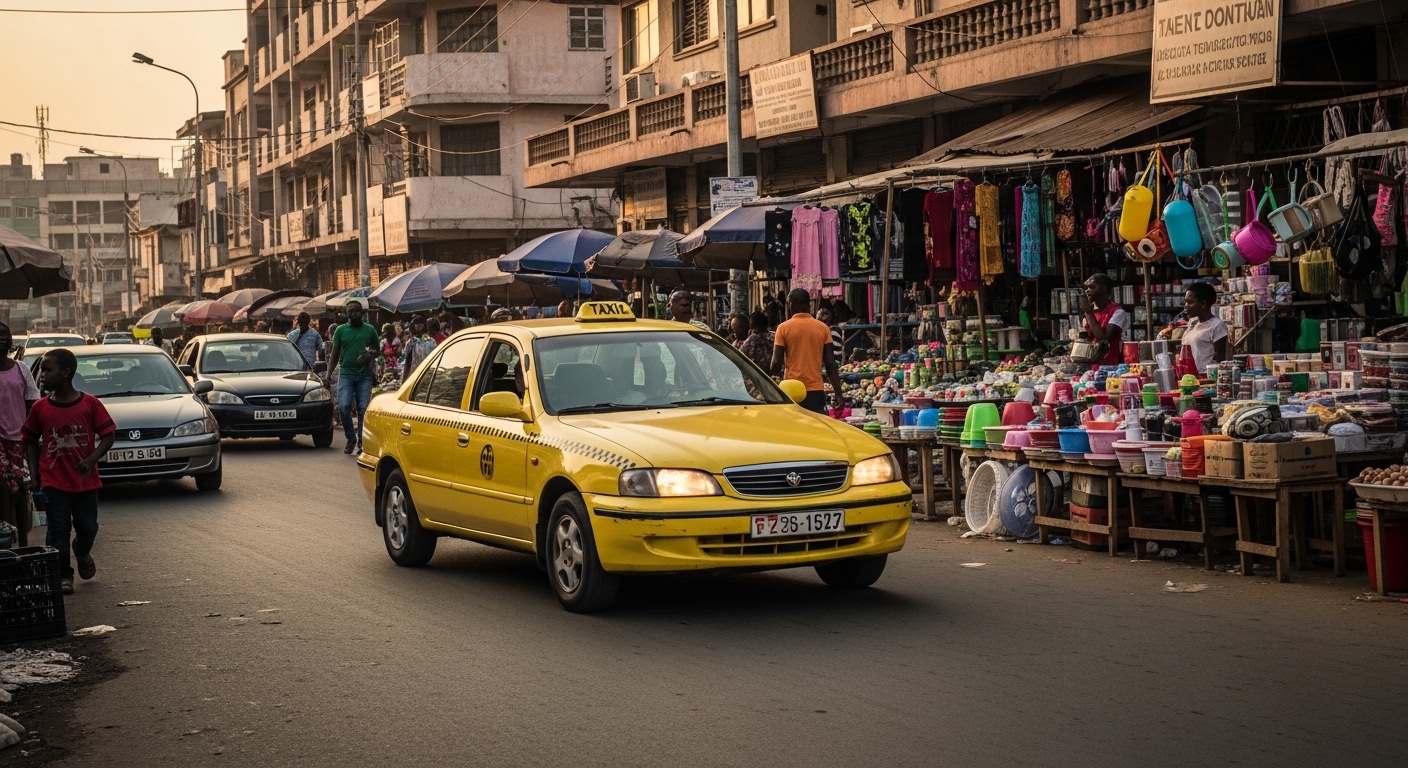 Yellow taxi on a Cameroonian street