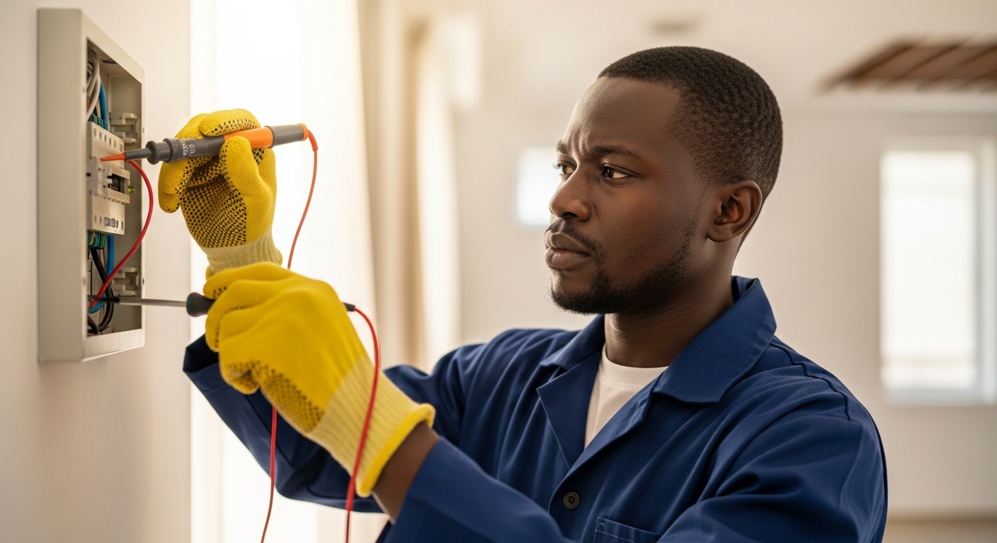 Électricien travaillant sur un tableau