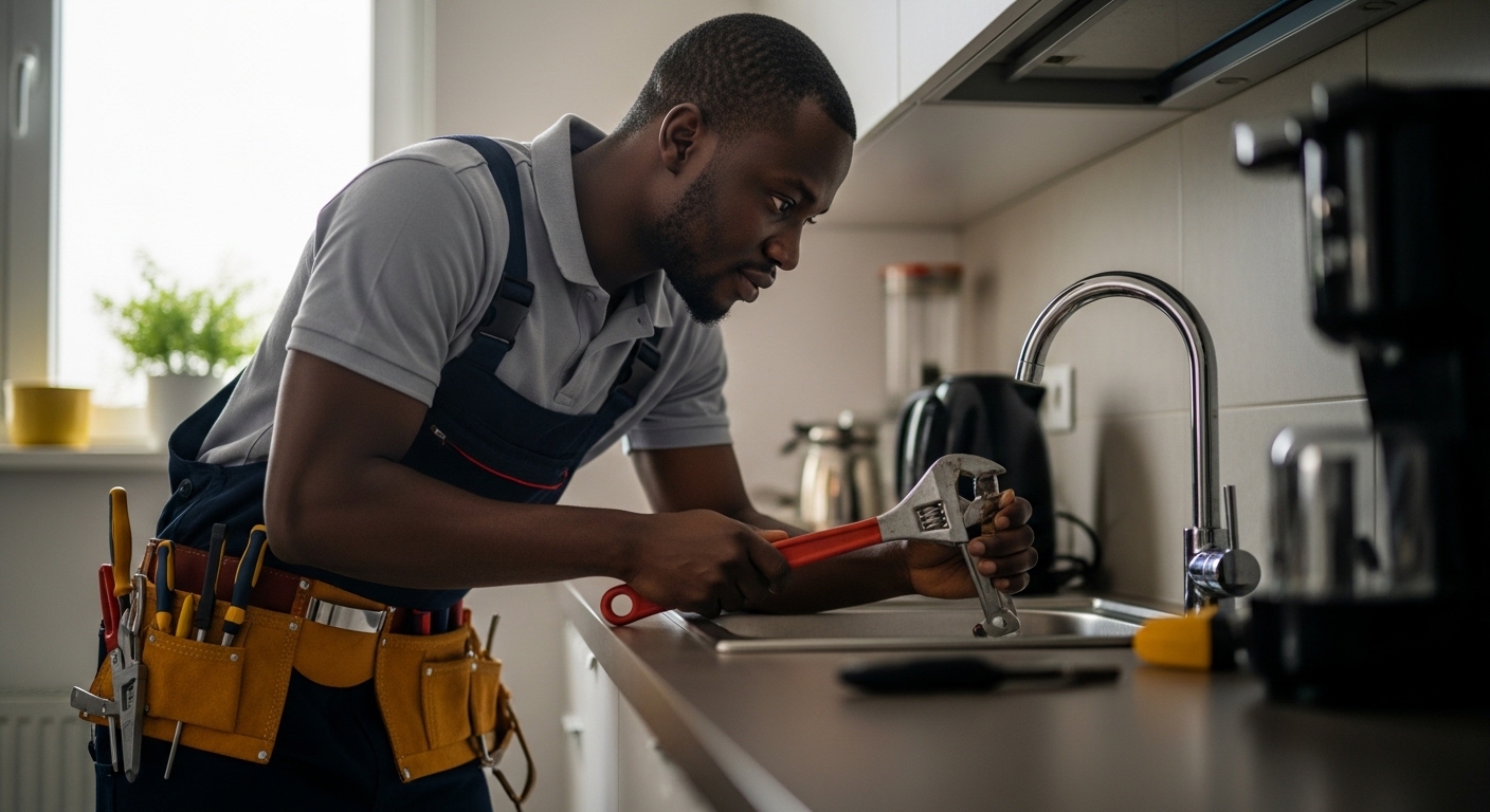 Plombier réparant un évier de cuisine